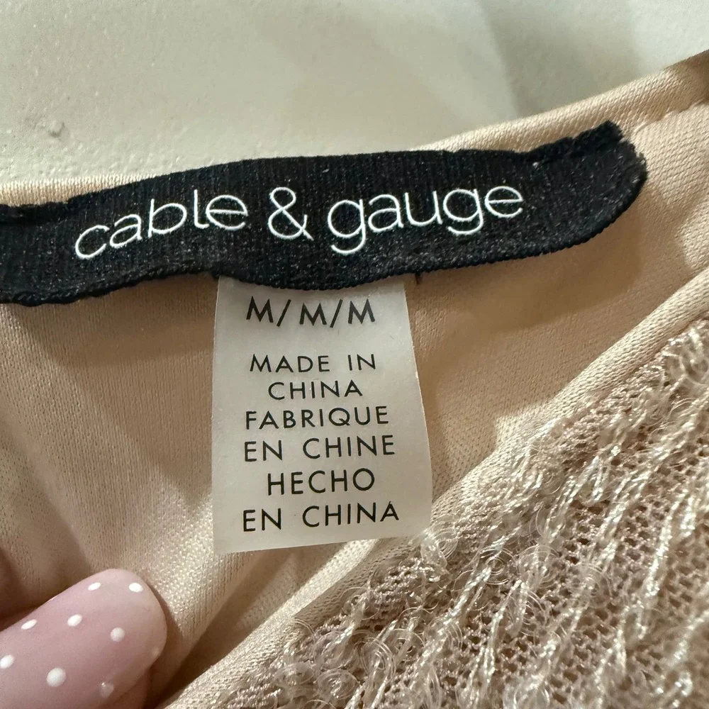 Cable & Gauge Sequin Glam Coquette Party Top‎ Champagne Sheer Romantic M